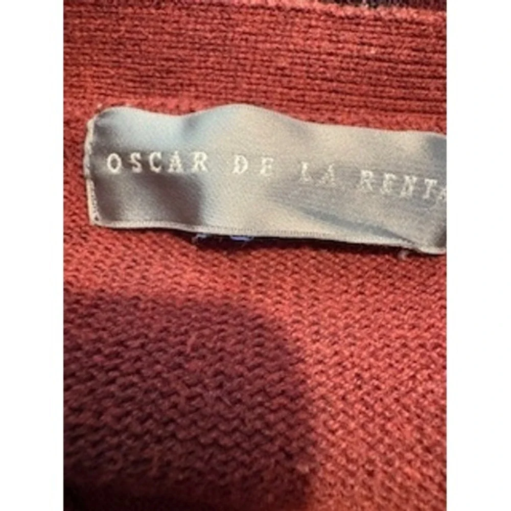 Oscar de la Renta Cardigan Sweater XL Burgundy Red Button Front Knit Grandpacore